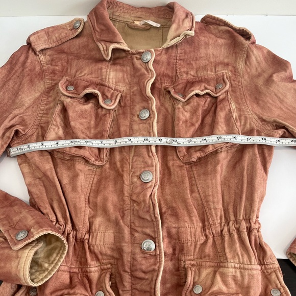 Free People Double Cloth Jacket Antique Pink Boho Military Cinch Waist Women’s S - Picture 14 of 15
